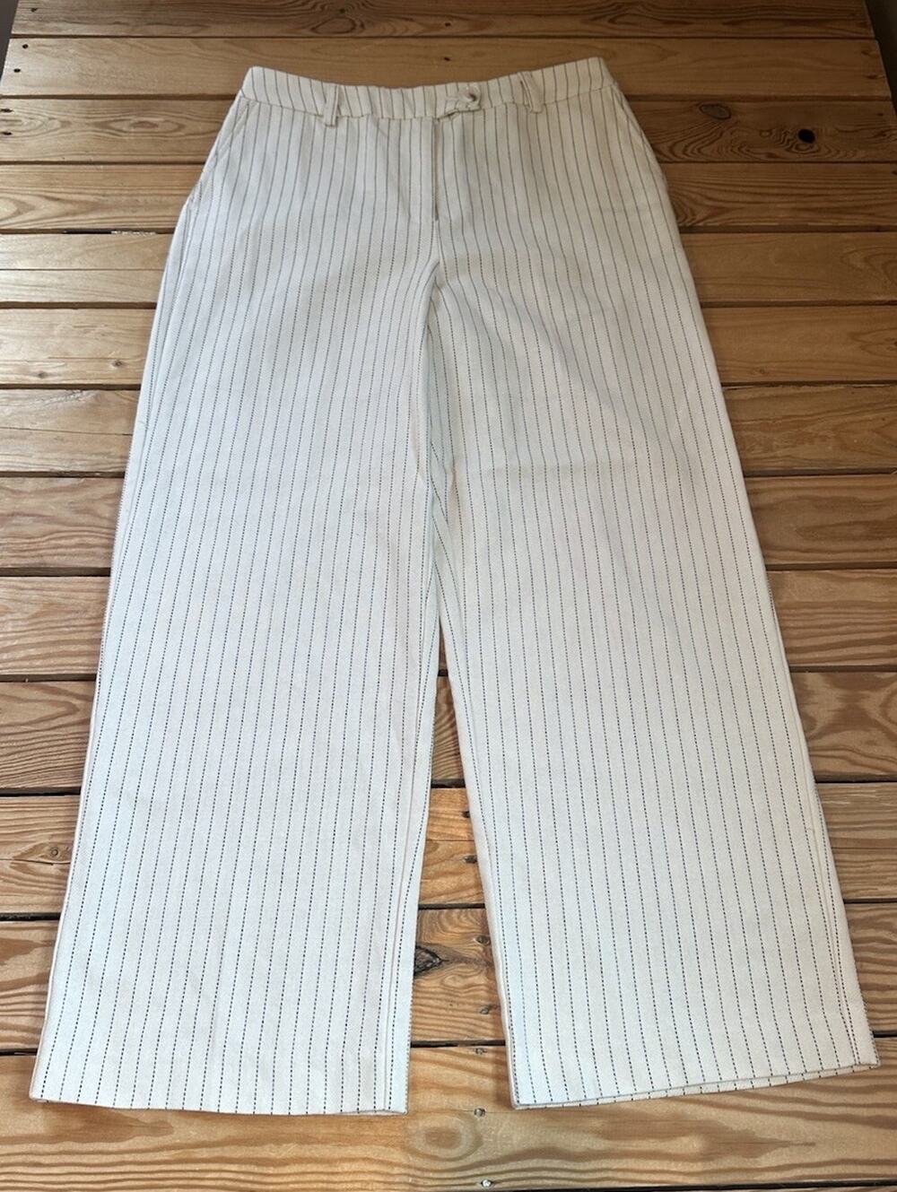 Jason Wu Women’s Pinstripe Wide Leg Dress Pants Size 10 Cream D11